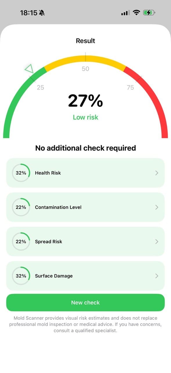 Mold Scanner analysis result screen